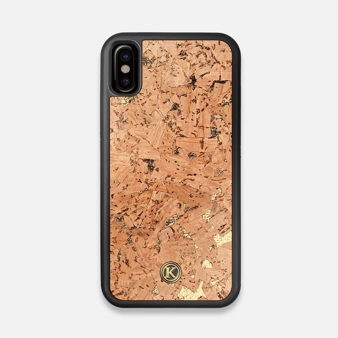 Front view of the gold fleck natural cork iPhone X Case by Keyway Designs