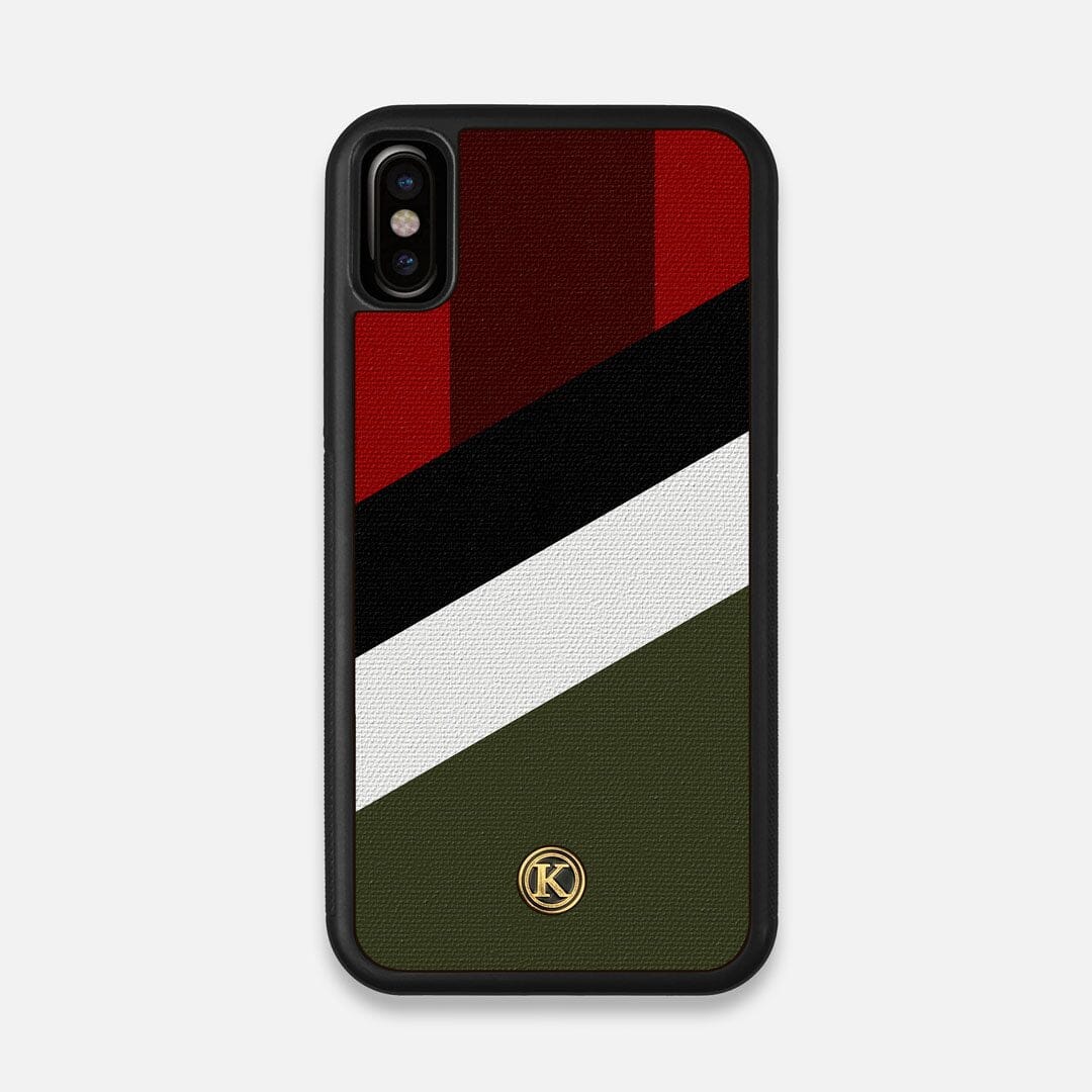 Front view of the Highland Adventure Marker in the Wayfinder series UV-Printed thick cotton canvas iPhone X Case by Keyway Designs
