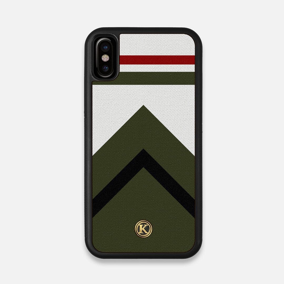 Front view of the Peak Adventure Marker in the Wayfinder series UV-Printed thick cotton canvas iPhone X Case by Keyway Designs