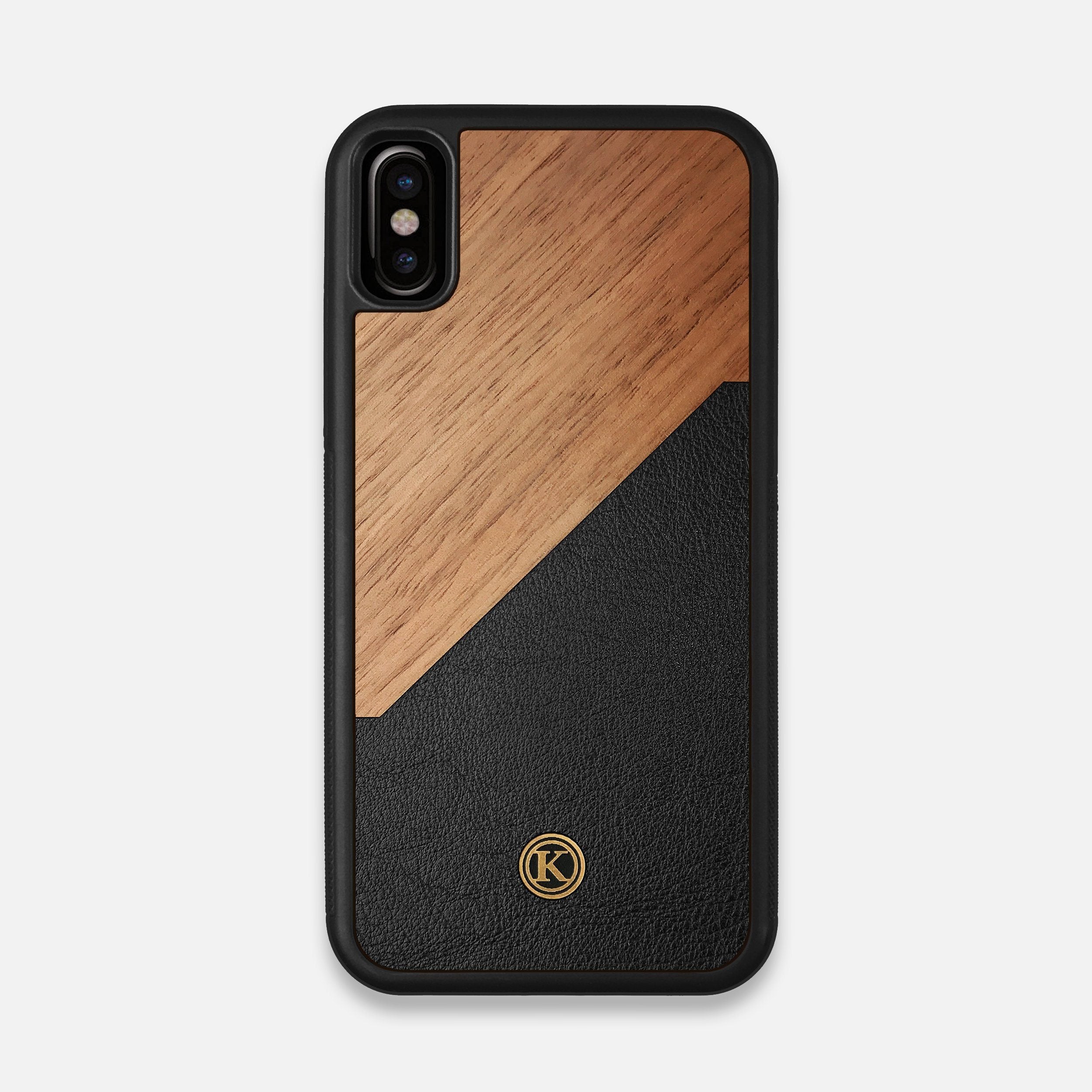 Front view of the Walnut Rift Elegant Wood & Leather iPhone X Case by Keyway Designs