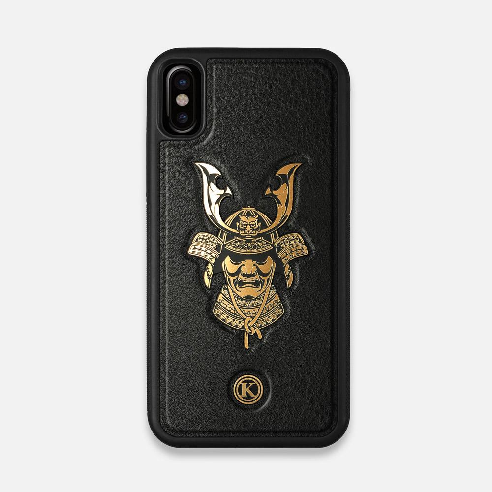 Front view of the Samurai Black Leather iPhone X Case by Keyway Designs
