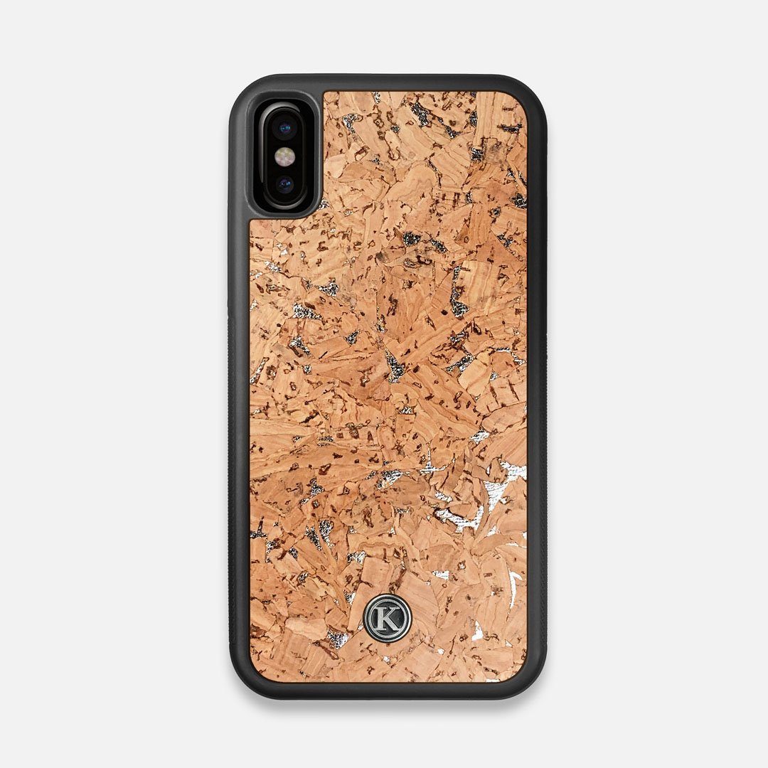 Front view of the silver fleck natural cork iPhone X Case by Keyway Designs