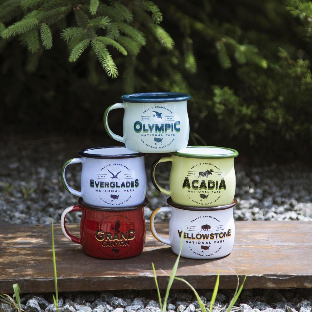 KEYWAY | Emalco - Everglades Bellied Enamel Mug, Handcrafted by Artisans in Poland, Outdoor Stacked Group Shot