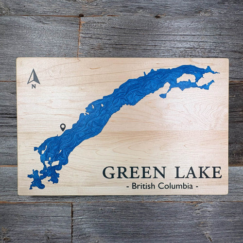 Epoxy map of Green Lake, South Cariboo, British Columbia, Canada, handmade by Keyway