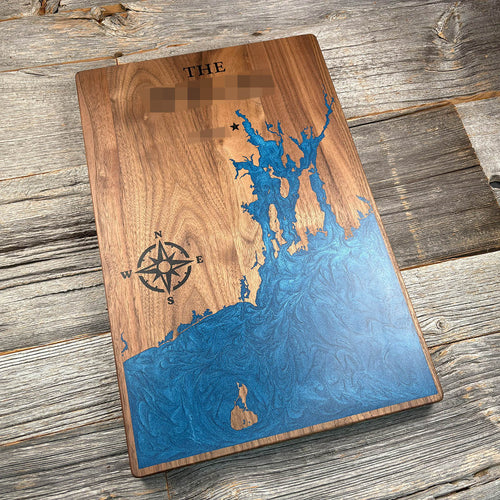 Epoxy map of Narragansett Bay, Rhode Island, USA, handmade by Keyway
