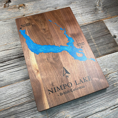 Epoxy map of Nimpo Lake, West Chilcotin, British Columbia, Canada, handmade by Keyway