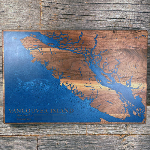 Epoxy map of Vancouver Island, British Columbia, Canada, handmade by Keyway