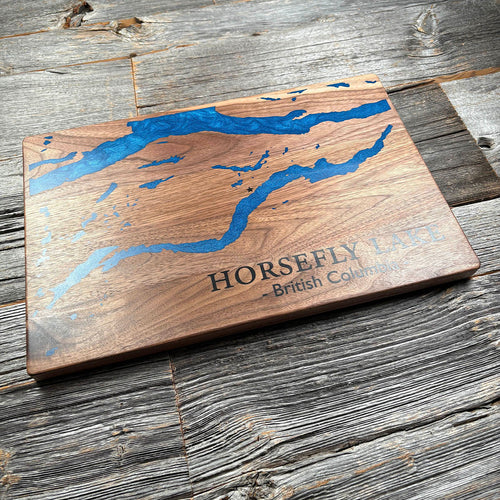 Epoxy map of Horsefly Lake, British Columbia, Canada, handmade by Keyway
