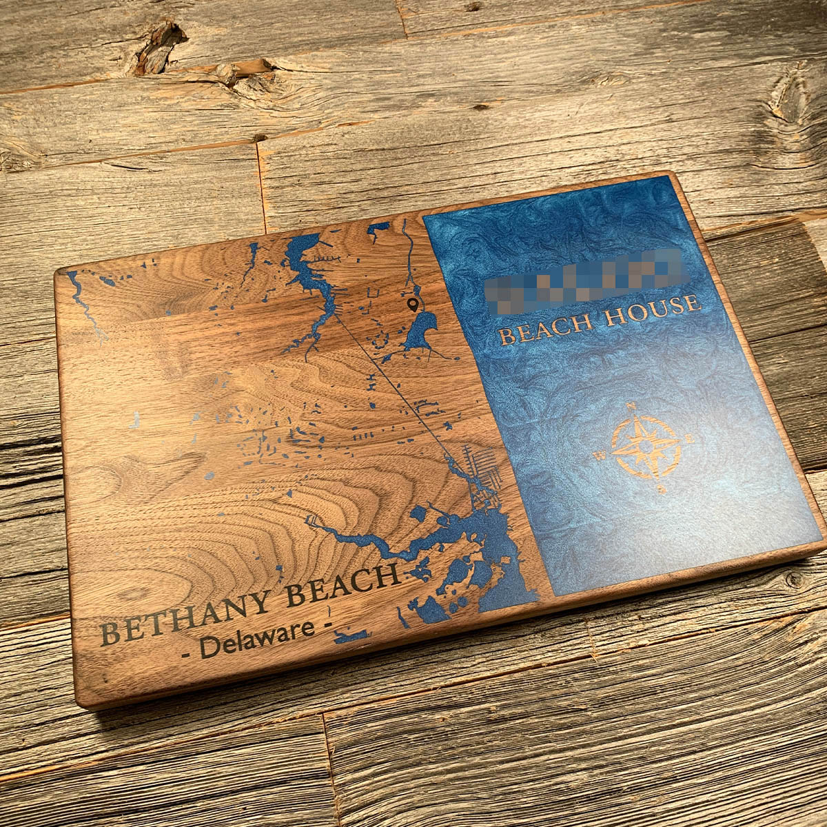 Epoxy map of Bethany Beach, Bethany Beach, Delaware, USA, handmade by Keyway