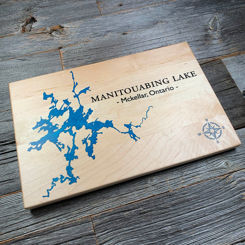 Epoxy map of Manitouwabing Lake, Parry Sound, Ontario, Canada, handmade by Keyway