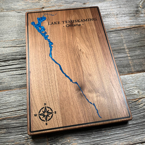 Epoxy map of Lake Temiskaming, Quebec, Canada, handmade by Keyway