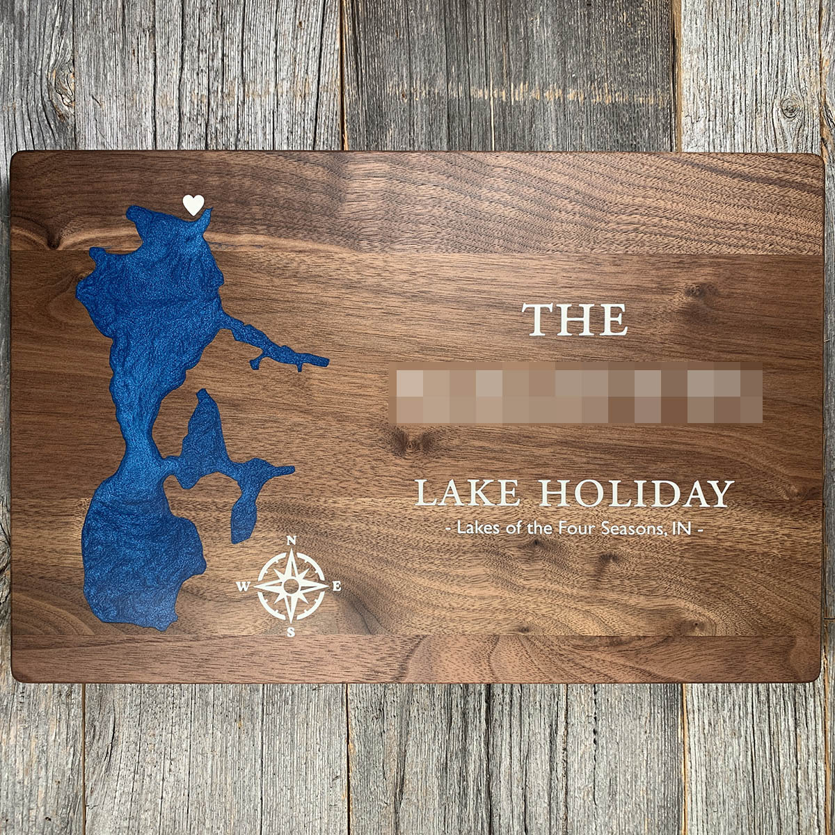 Epoxy map of Lake Holiday, Indiana, USA, handmade by Keyway