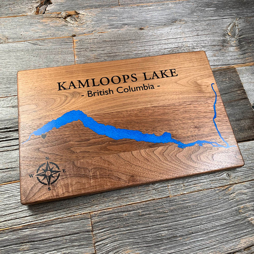 Epoxy map of Kamloops Lake, British Columbia, Canada, handmade by Keyway