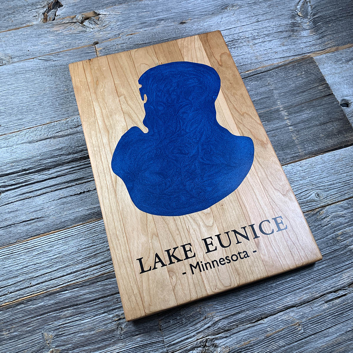 Epoxy map of Lake Eunice, Minnesota, USA, handmade by Keyway