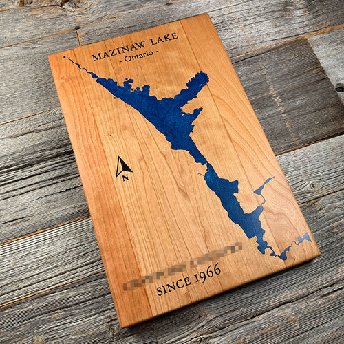Epoxy map of Mazinaw Lake, Ontario, Canada, handmade by Keyway