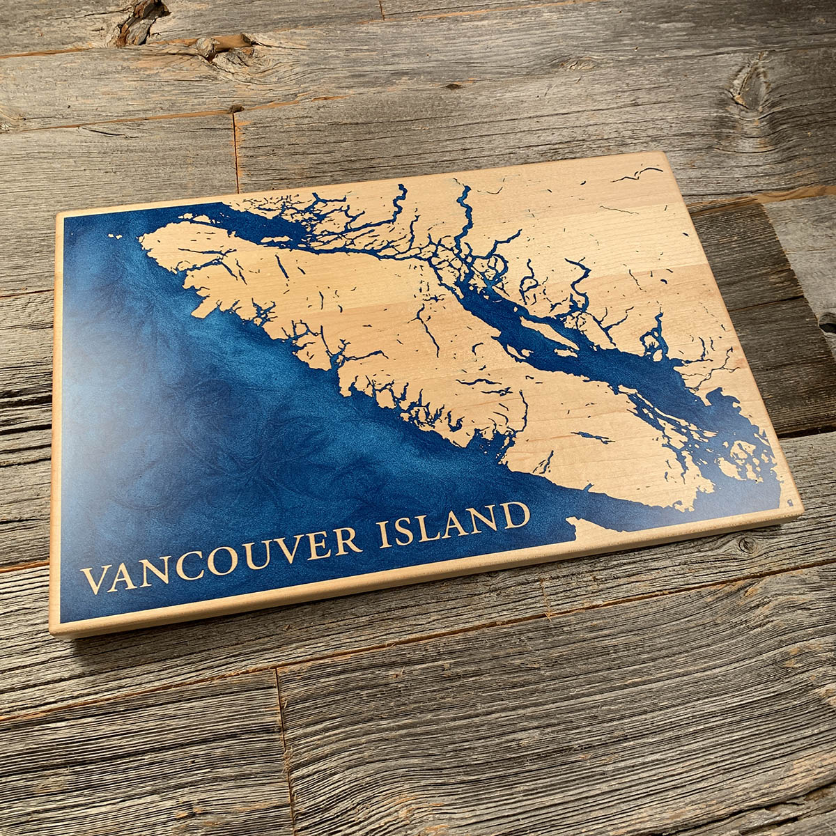 Epoxy map of Vancouver Island, Vancouver, Canada, handmade by Keyway