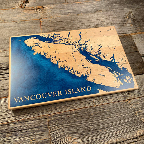 Epoxy map of Vancouver Island, Vancouver, Canada, handmade by Keyway