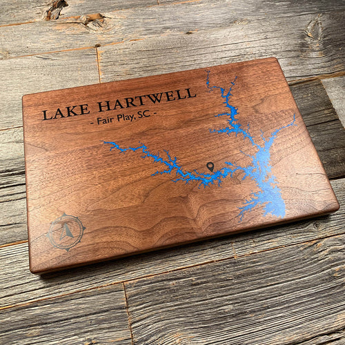 Epoxy map of Lake Hartwell, South Carolina, USA, handmade by Keyway