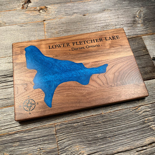 Epoxy map of Lower Fletcher Lake, Ontario, Canada, handmade by Keyway