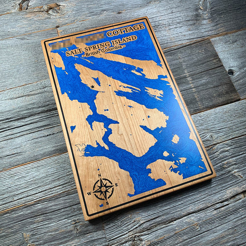 Epoxy map of Salt Spring Island, British Columbia, Canada, handmade by Keyway