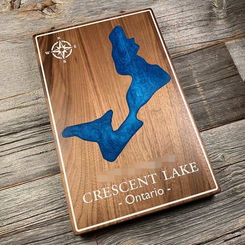 Epoxy map of Crescent Lake, Lake Superior Provincial Park, Ontario, Canada, handmade by Keyway