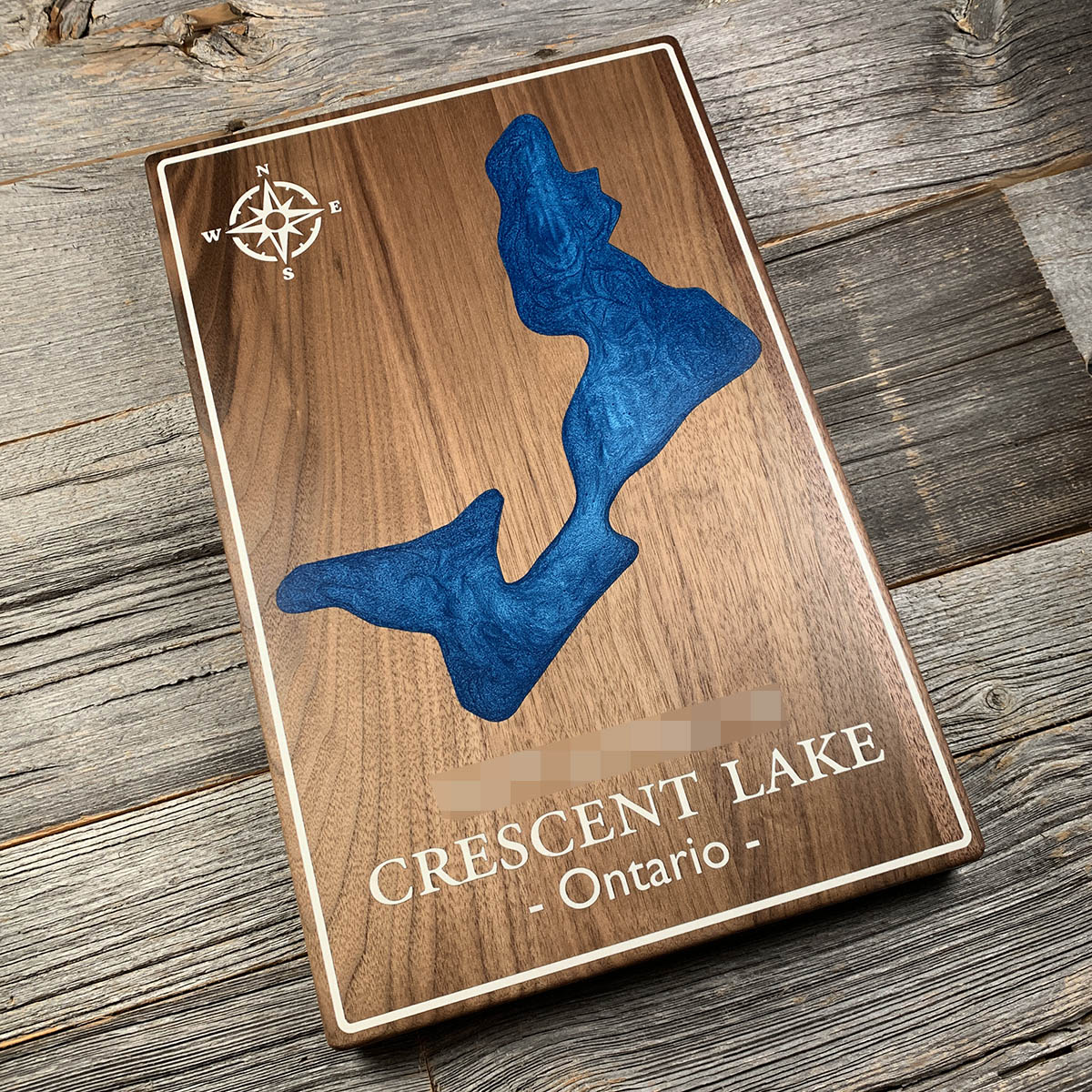 Epoxy map of Crescent Lake, Lake Superior Provincial Park, Ontario, Canada, handmade by Keyway