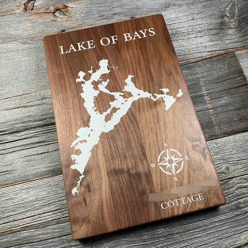 Epoxy map of Lake of Bays, Muskoka, Ontario, Canada, handmade by Keyway