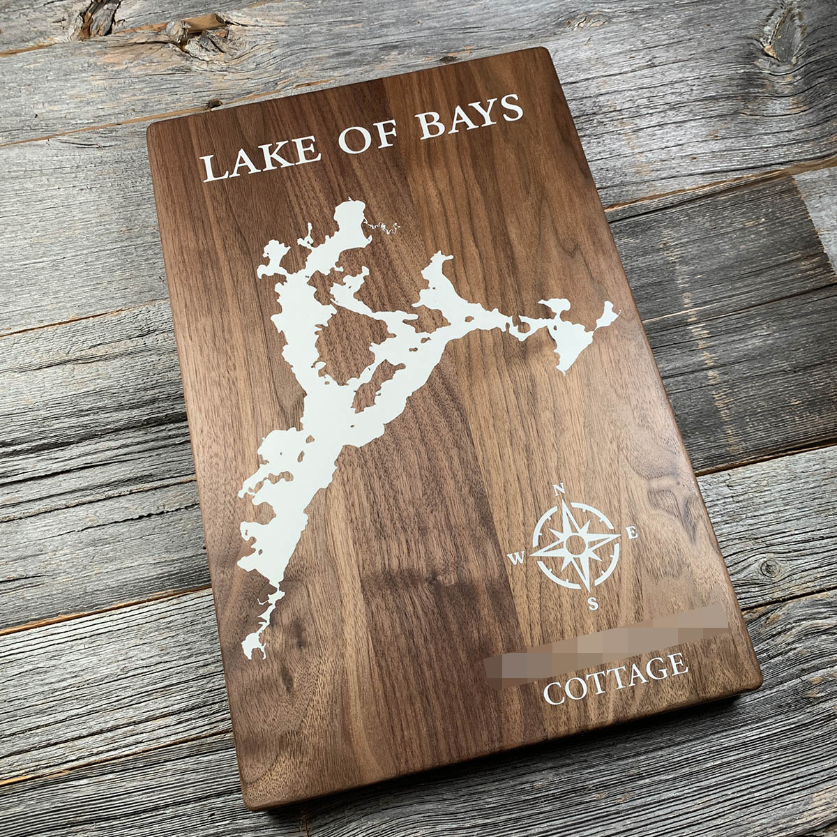 Epoxy map of Lake of Bays, Muskoka, Ontario, Canada, handmade by Keyway