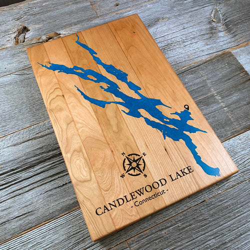 Epoxy map of Candlewood Lake, Danbury, Connecticut, USA, handmade by Keyway