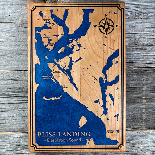 Epoxy map of Desolation Sound, Desolation Sound, British Columbia, Canada, handmade by Keyway