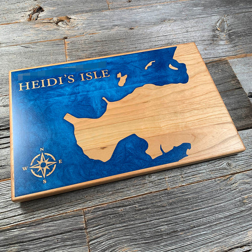 Epoxy map of Cos Cob Harbor, Greenwich, Connecticut, USA, handmade by Keyway