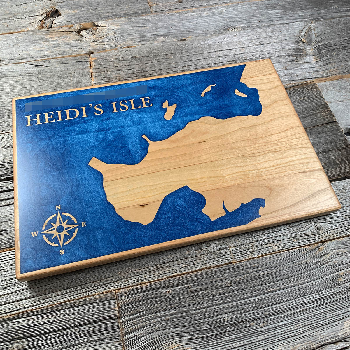 Epoxy map of Cos Cob Harbor, Greenwich, Connecticut, USA, handmade by Keyway