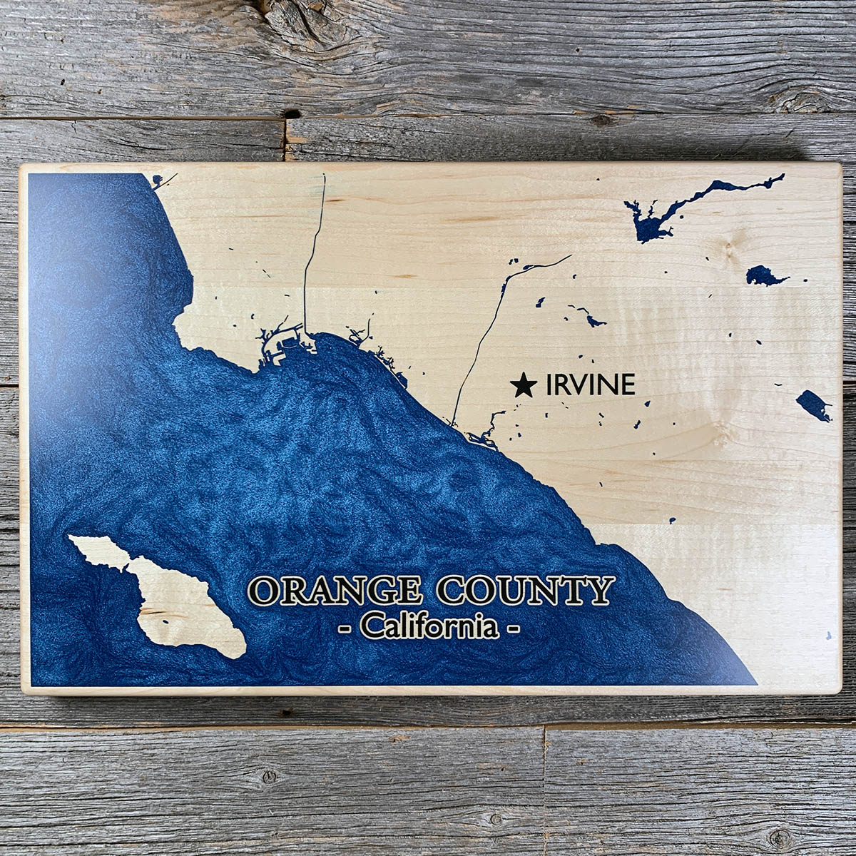 Epoxy map of Orange County, Southern California, California, USA, handmade by Keyway