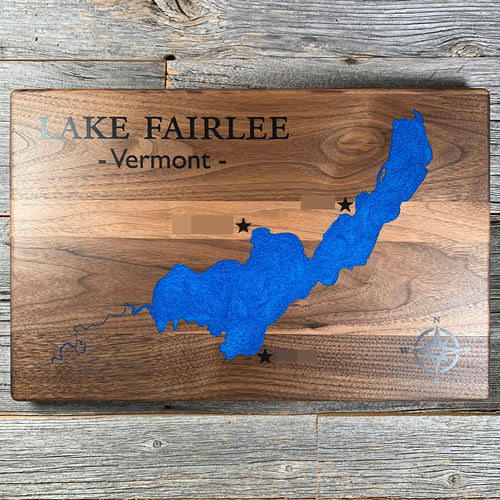 Epoxy map of Lake Fairlee, Upper Valley, Vermont, USA, handmade by Keyway
