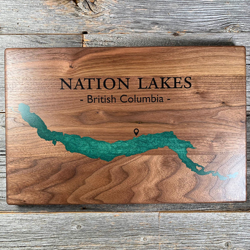 Epoxy map of Nation Lakes, Omineca, British Columbia, Canada, handmade by Keyway