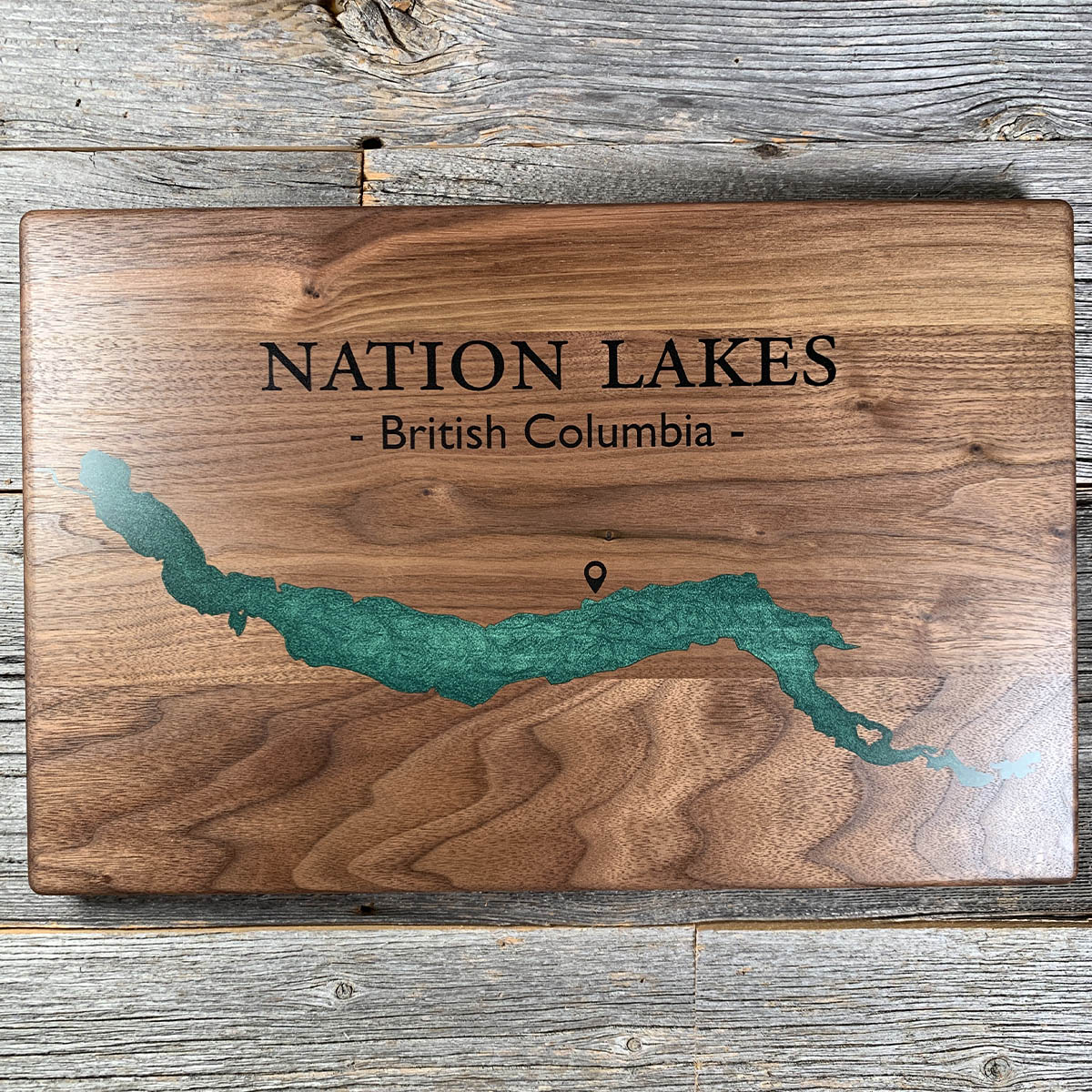 Epoxy map of Nation Lakes, Omineca, British Columbia, Canada, handmade by Keyway