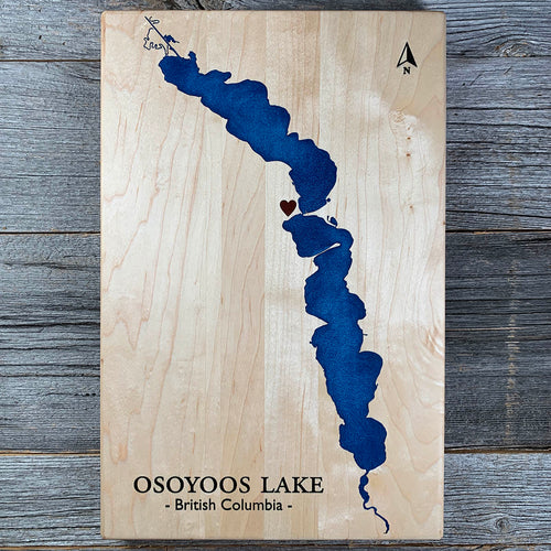 Epoxy map of Osoyoos Lake, South Okanagan, British Columbia, Canada, handmade by Keyway