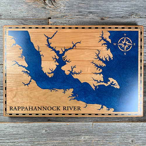 Epoxy map of Rappahannock River, Tidewater, Virginia, USA, handmade by Keyway