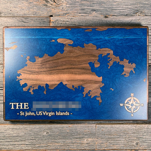 Epoxy map of St John, US Virgin Islands, USA, handmade by Keyway