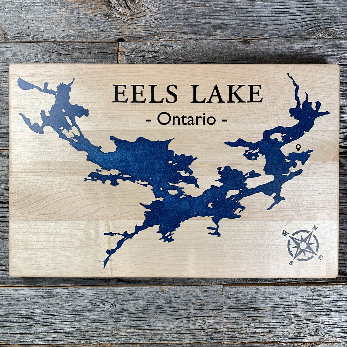 Epoxy map of Eels Lake, North Kawartha, Ontario, Canada, handmade by Keyway