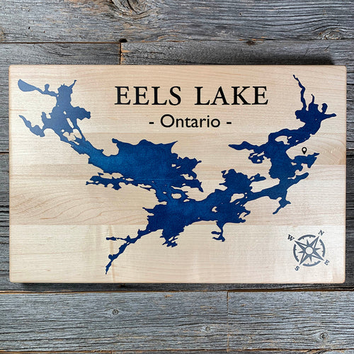 Epoxy map of Eels Lake, North Kawartha, Ontario, Canada, handmade by Keyway