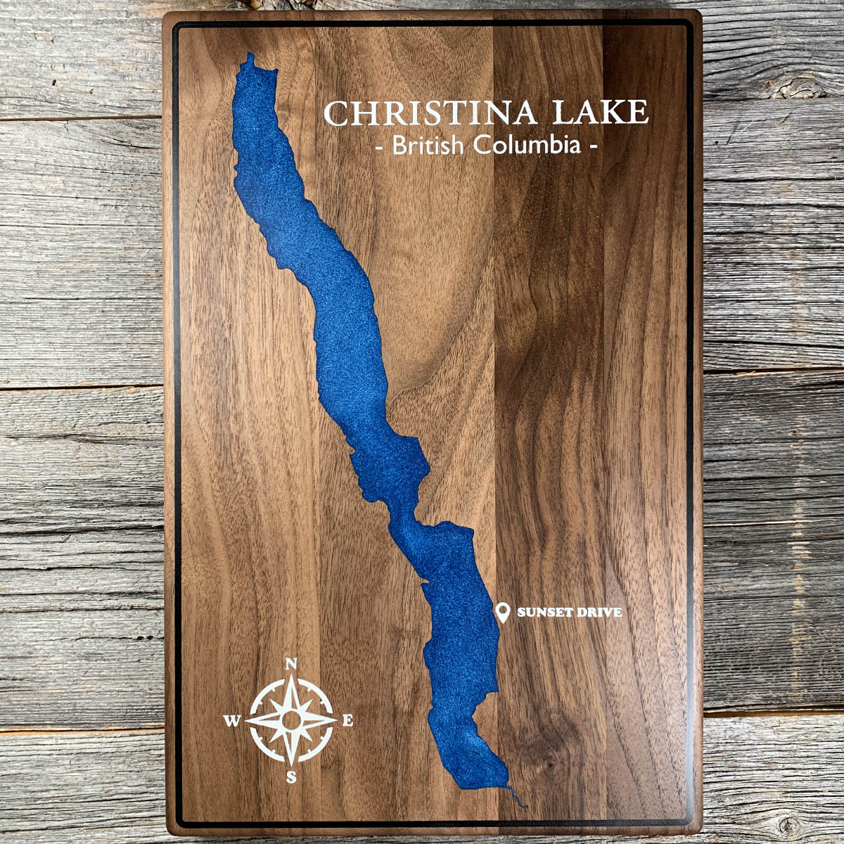 Epoxy map of Christina Lake, Boundary Country, British Columbia, Canada, handmade by Keyway