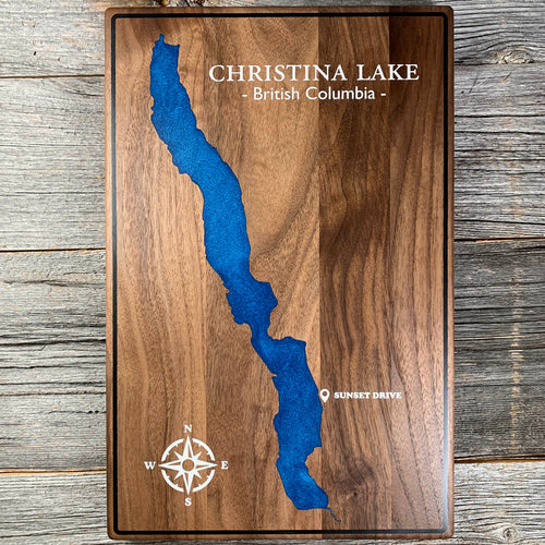 Epoxy map of Christina Lake, Boundary Country, British Columbia, Canada, handmade by Keyway