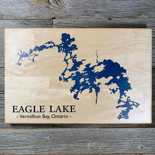 Epoxy map of Eagle Lake, Vermilion Bay, Ontario, Canada, handmade by Keyway