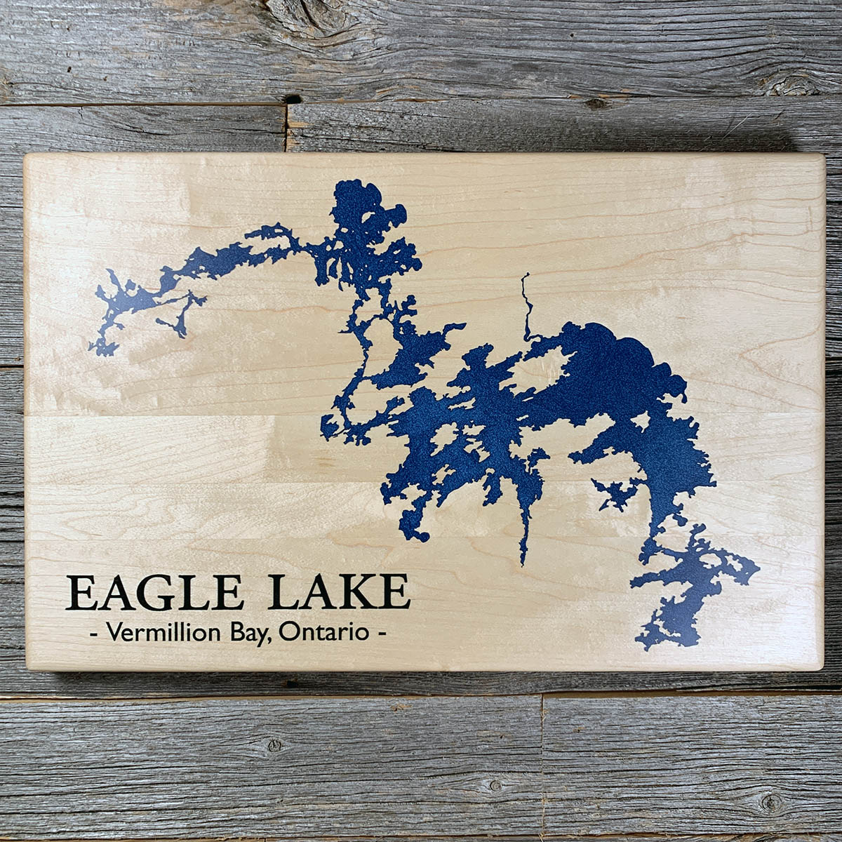 Epoxy map of Eagle Lake, Vermilion Bay, Ontario, Canada, handmade by Keyway
