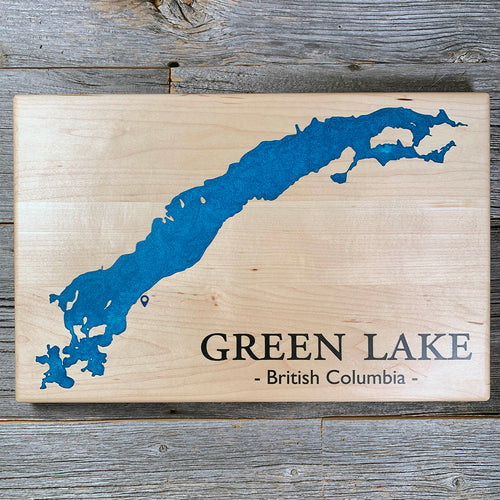 Epoxy map of Green Lake, South Cariboo, British Columbia, Canada, handmade by Keyway