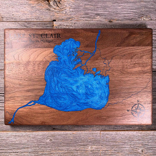 Epoxy map of Lake St Clair, St. Clair Shores, Michigan, USA, handmade by Keyway