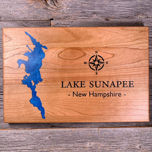 Epoxy map of Lake Sunapee, Sunapee, New Hampshire, USA, handmade by Keyway