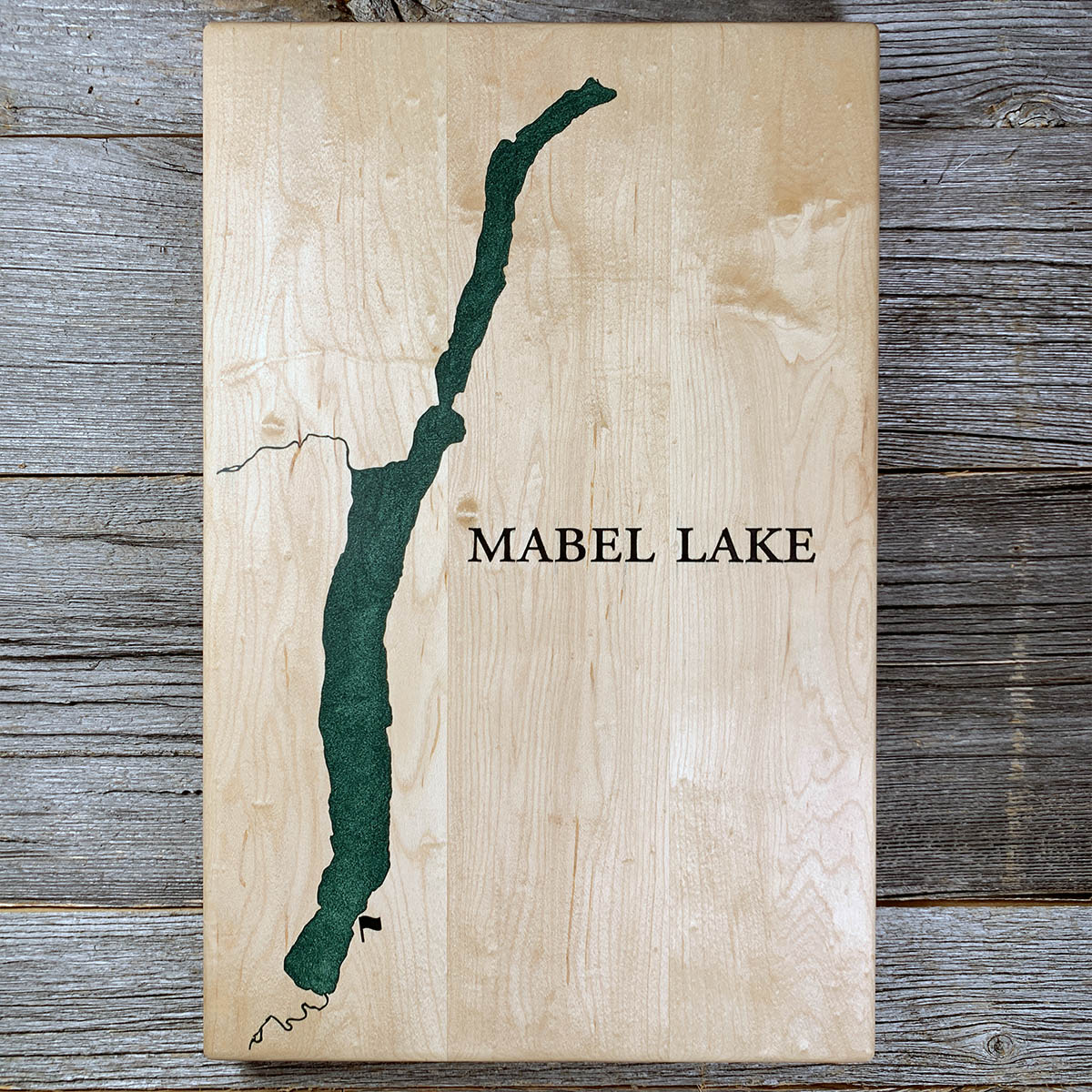 Epoxy map of Mabel Lake, North Okanagan, British Columbia, Canada, handmade by Keyway