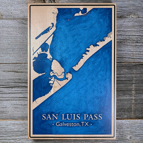 Epoxy map of San Luis Pass, Galveston, Texas, USA, handmade by Keyway